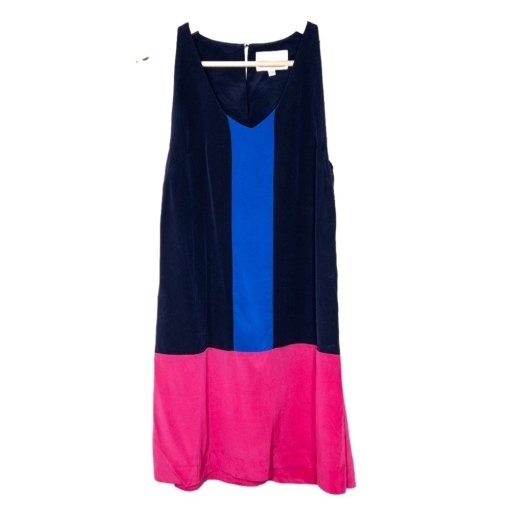 Madison Marcus Womens Blue Pink Colorblock Silk Shift Dress Size Small Colorful